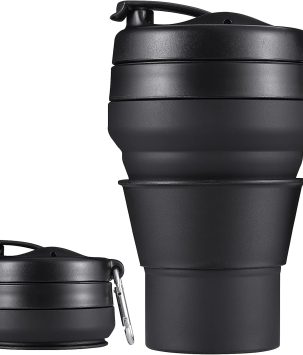 Collapsible Cup for Traveling, 20 OZ 600ml Large Silicone Folding Camping Mug, Leak Proof BPA Free Portable Reusable Bottle for Coffee, Tea, Water, Camping, Hiking, Outdoor (Black)