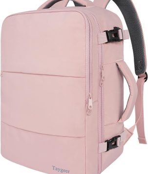 Travel Backpack for Women, Carry On Backpack with USB Charging Port & Shoe Pouch, TSA 15.6inch Laptop Mochila Flight Approved, Nurse Bag Casual Daypack for Weekender Business Hiking, Pink