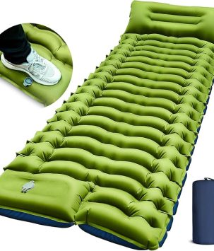 Yuzonc Camping Sleeping Pad, Ultralight Camping Mat with Pillow Built-in Foot Pump Inflatable Sleeping Pads Compact for Camping Backpacking Hiking Traveling Tent